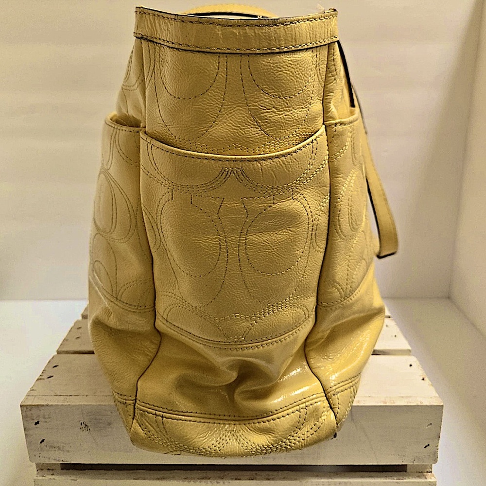 Coach Mustard Yellow Embossed Poly leather Tote,  with lots of life, discounted - Picture 12 of 16